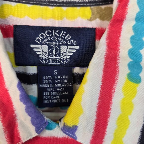 Womens Dockers 93 Small Button Down Shirt Colorful Pastel Striped Deadstock - Picture 2 of 9